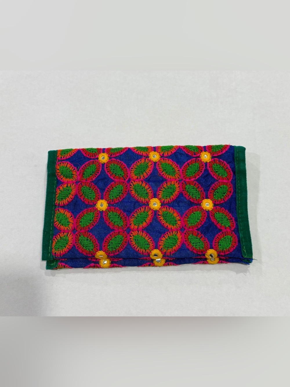 Handcrafted Embroidered Women’s Wallet - Blue with Green, Pink & Orange Accents